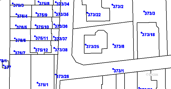 Parcela st. 373/25 v KÚ Obřany, Katastrální mapa