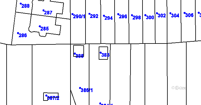 Parcela st. 383 v KÚ Obřany, Katastrální mapa