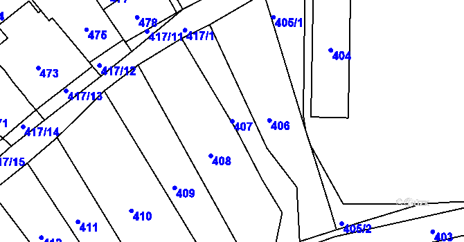 Parcela st. 407 v KÚ Obřany, Katastrální mapa