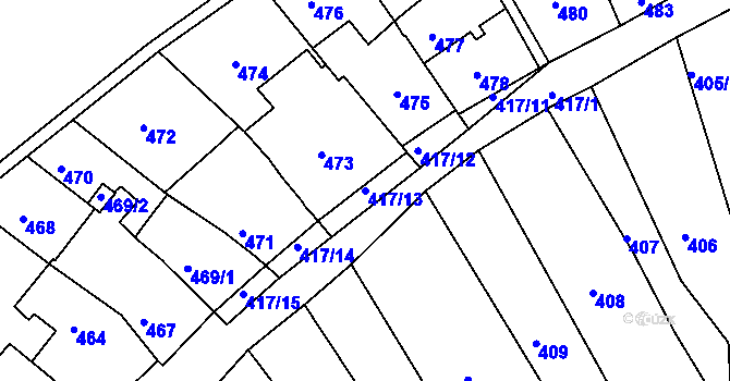 Parcela st. 417/13 v KÚ Obřany, Katastrální mapa