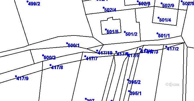 Parcela st. 417/19 v KÚ Obřany, Katastrální mapa