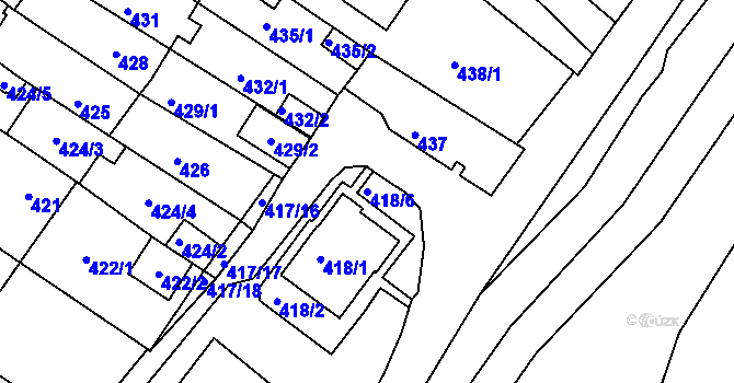 Parcela st. 418/6 v KÚ Obřany, Katastrální mapa