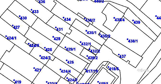 Parcela st. 432/1 v KÚ Obřany, Katastrální mapa