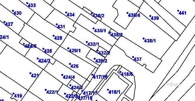 Parcela st. 432/2 v KÚ Obřany, Katastrální mapa