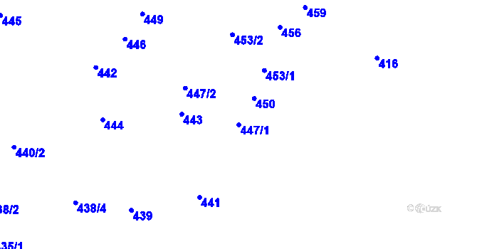 Parcela st. 447/1 v KÚ Obřany, Katastrální mapa
