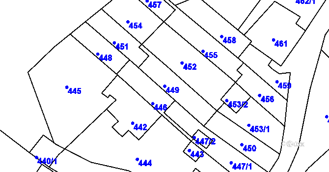Parcela st. 449 v KÚ Obřany, Katastrální mapa