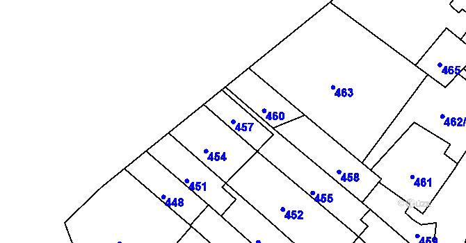 Parcela st. 457 v KÚ Obřany, Katastrální mapa