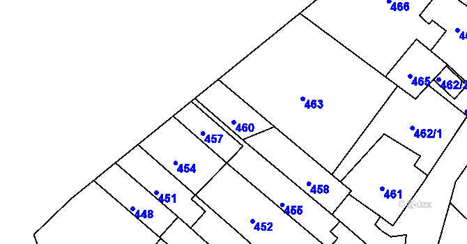 Parcela st. 460 v KÚ Obřany, Katastrální mapa