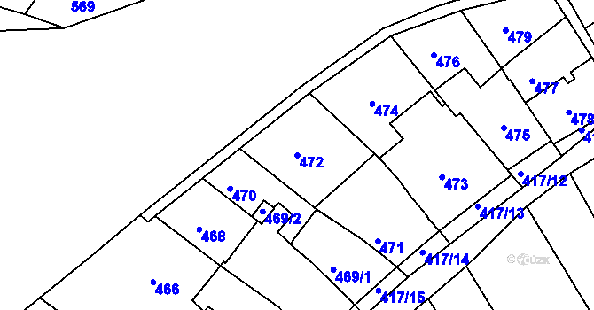 Parcela st. 472 v KÚ Obřany, Katastrální mapa