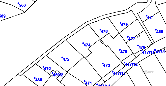 Parcela st. 474 v KÚ Obřany, Katastrální mapa