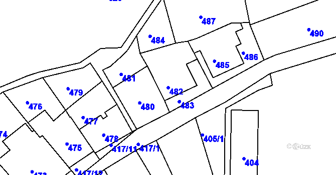 Parcela st. 482 v KÚ Obřany, Katastrální mapa