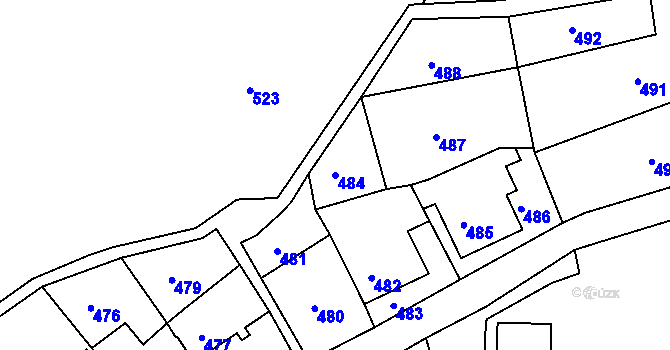 Parcela st. 484 v KÚ Obřany, Katastrální mapa