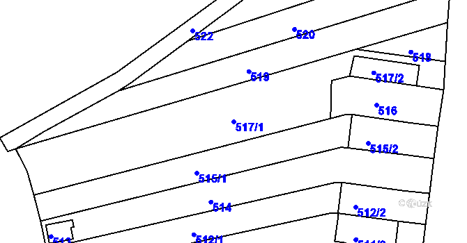 Parcela st. 517/1 v KÚ Obřany, Katastrální mapa