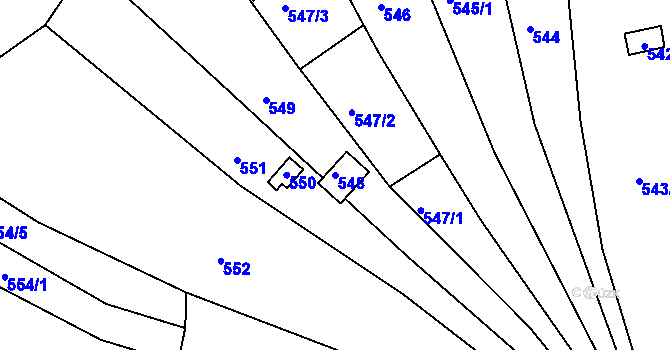 Parcela st. 548 v KÚ Obřany, Katastrální mapa