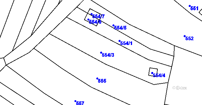 Parcela st. 554/3 v KÚ Obřany, Katastrální mapa