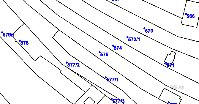 Parcela st. 576 v KÚ Obřany, Katastrální mapa