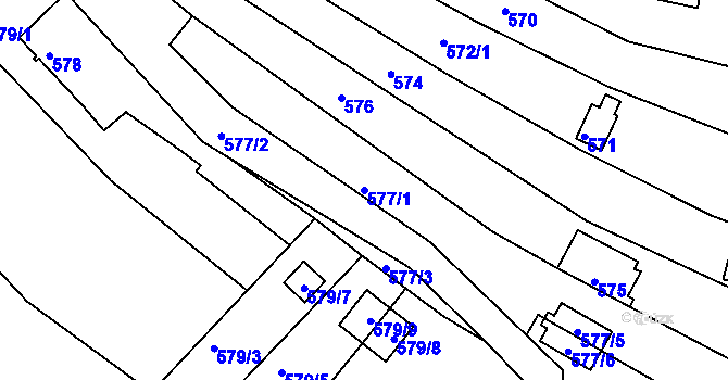 Parcela st. 577/1 v KÚ Obřany, Katastrální mapa
