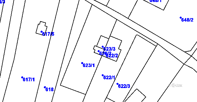 Parcela st. 623/2 v KÚ Obřany, Katastrální mapa