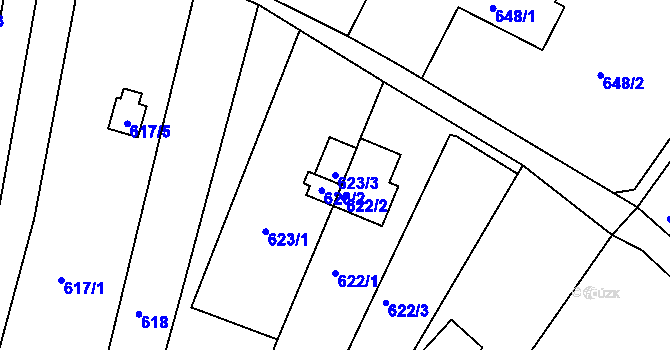 Parcela st. 623/3 v KÚ Obřany, Katastrální mapa