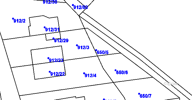 Parcela st. 650/5 v KÚ Obřany, Katastrální mapa