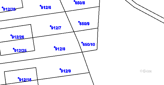 Parcela st. 650/10 v KÚ Obřany, Katastrální mapa