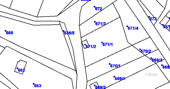 Parcela st. 671/2 v KÚ Obřany, Katastrální mapa