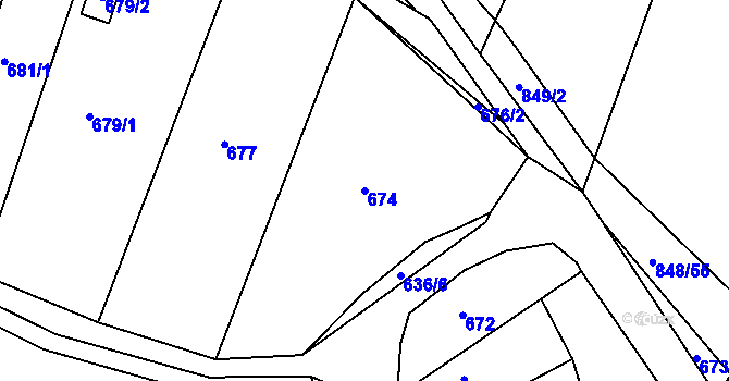 Parcela st. 674 v KÚ Obřany, Katastrální mapa