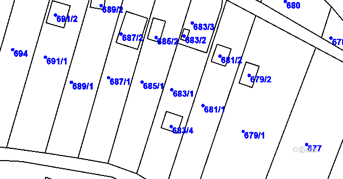 Parcela st. 683/1 v KÚ Obřany, Katastrální mapa