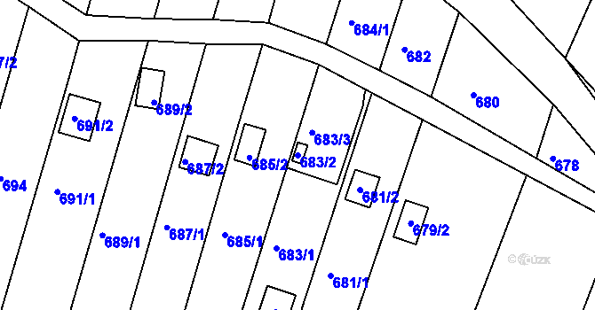 Parcela st. 683/2 v KÚ Obřany, Katastrální mapa