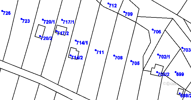 Parcela st. 711 v KÚ Obřany, Katastrální mapa