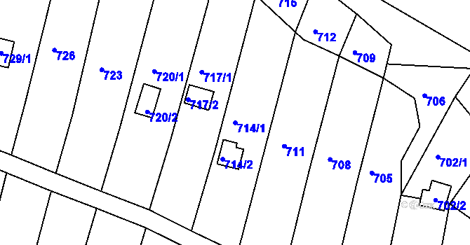 Parcela st. 714/1 v KÚ Obřany, Katastrální mapa