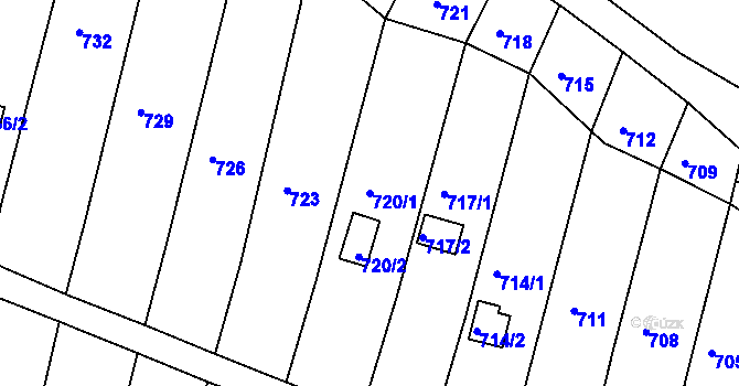 Parcela st. 720/1 v KÚ Obřany, Katastrální mapa