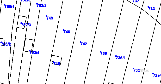 Parcela st. 742 v KÚ Obřany, Katastrální mapa