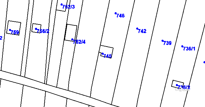 Parcela st. 745 v KÚ Obřany, Katastrální mapa