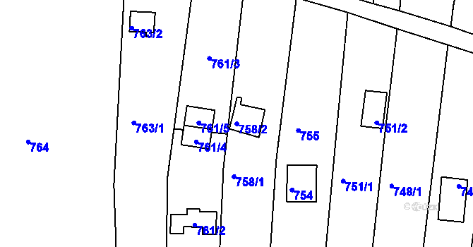 Parcela st. 758/2 v KÚ Obřany, Katastrální mapa