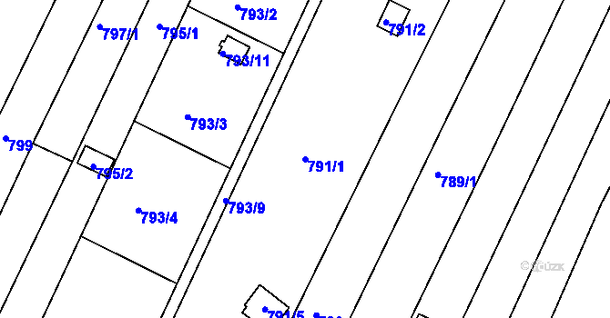 Parcela st. 791/1 v KÚ Obřany, Katastrální mapa