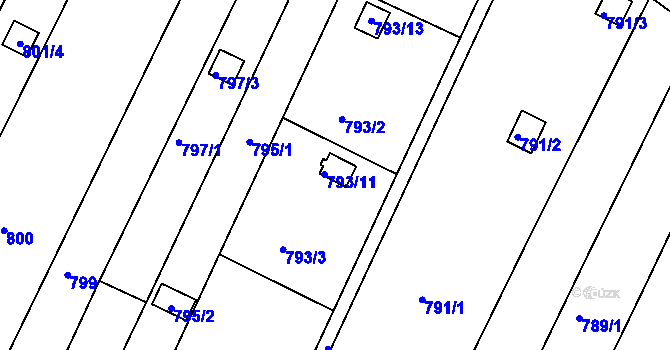 Parcela st. 793/11 v KÚ Obřany, Katastrální mapa