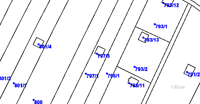 Parcela st. 797/3 v KÚ Obřany, Katastrální mapa