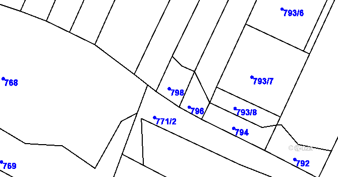 Parcela st. 798 v KÚ Obřany, Katastrální mapa