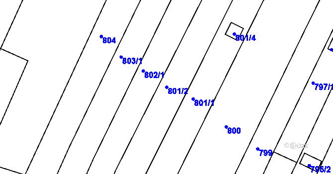 Parcela st. 801/2 v KÚ Obřany, Katastrální mapa