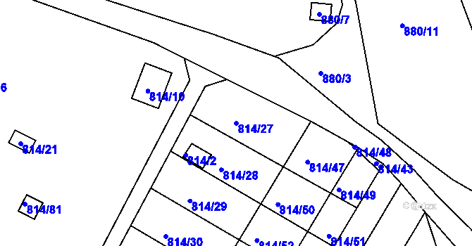 Parcela st. 814/27 v KÚ Obřany, Katastrální mapa
