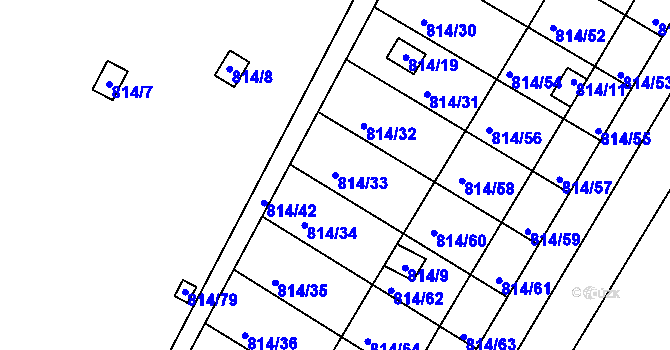 Parcela st. 814/33 v KÚ Obřany, Katastrální mapa