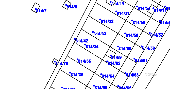 Parcela st. 814/34 v KÚ Obřany, Katastrální mapa