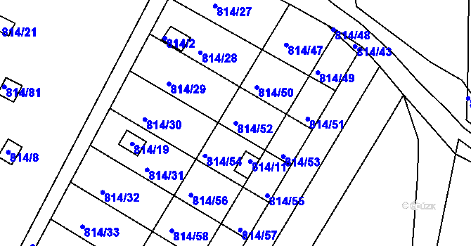 Parcela st. 814/52 v KÚ Obřany, Katastrální mapa