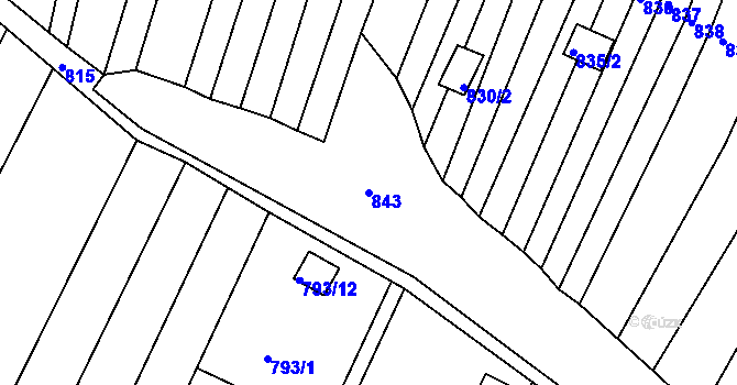 Parcela st. 843 v KÚ Obřany, Katastrální mapa