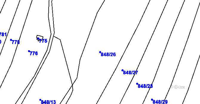 Parcela st. 848/26 v KÚ Obřany, Katastrální mapa