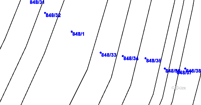Parcela st. 848/33 v KÚ Obřany, Katastrální mapa