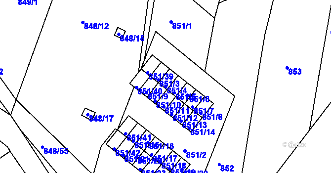 Parcela st. 851/4 v KÚ Obřany, Katastrální mapa
