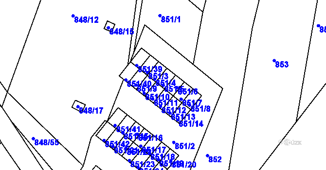 Parcela st. 851/5 v KÚ Obřany, Katastrální mapa