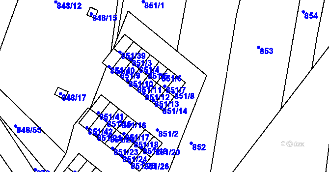 Parcela st. 851/7 v KÚ Obřany, Katastrální mapa